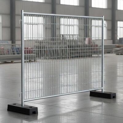 Galvanizli Heras Tarzı 2x3.5M Metal Geçici Çit Paneli Kauçuk Alt Plakası 32mm Çerçeve Tüpüyle